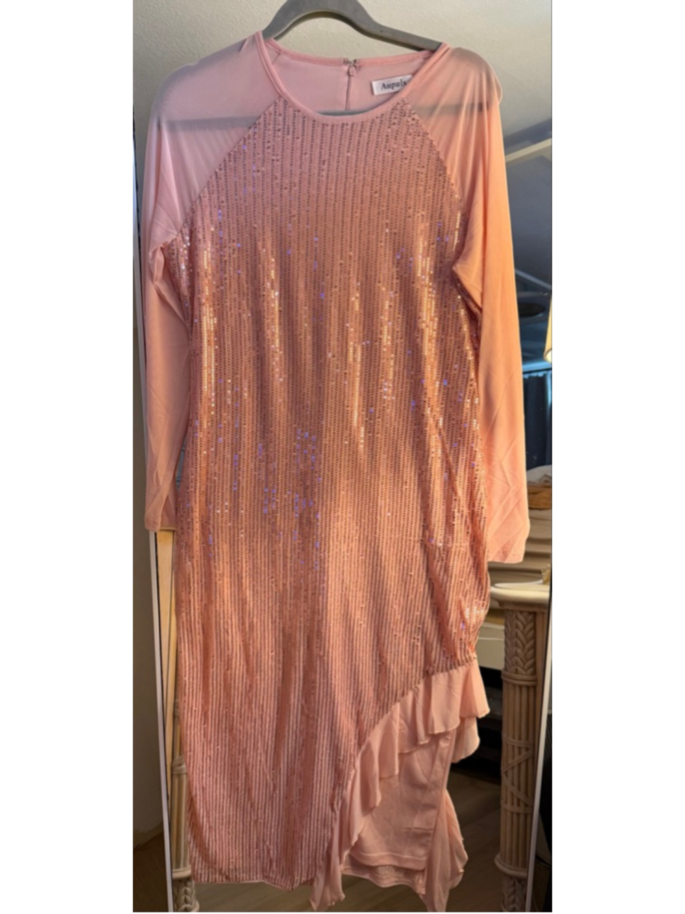 NEW Pink Sparkly Sleeves Cocktail Semi Formal Prom Dress XL